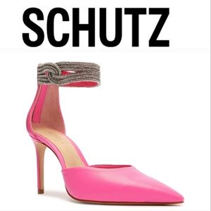 SCHUTZ Hot Pink LINARA Pump With Crystal Ankle Straps Sz 9 NIB